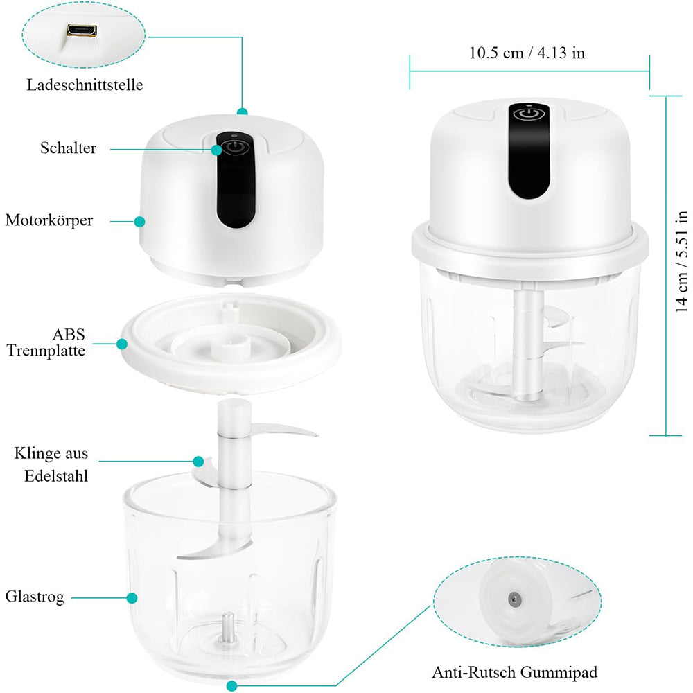 (Net) USB Rechargeable Home Electric Onion Chopper Stainless Steel Blades