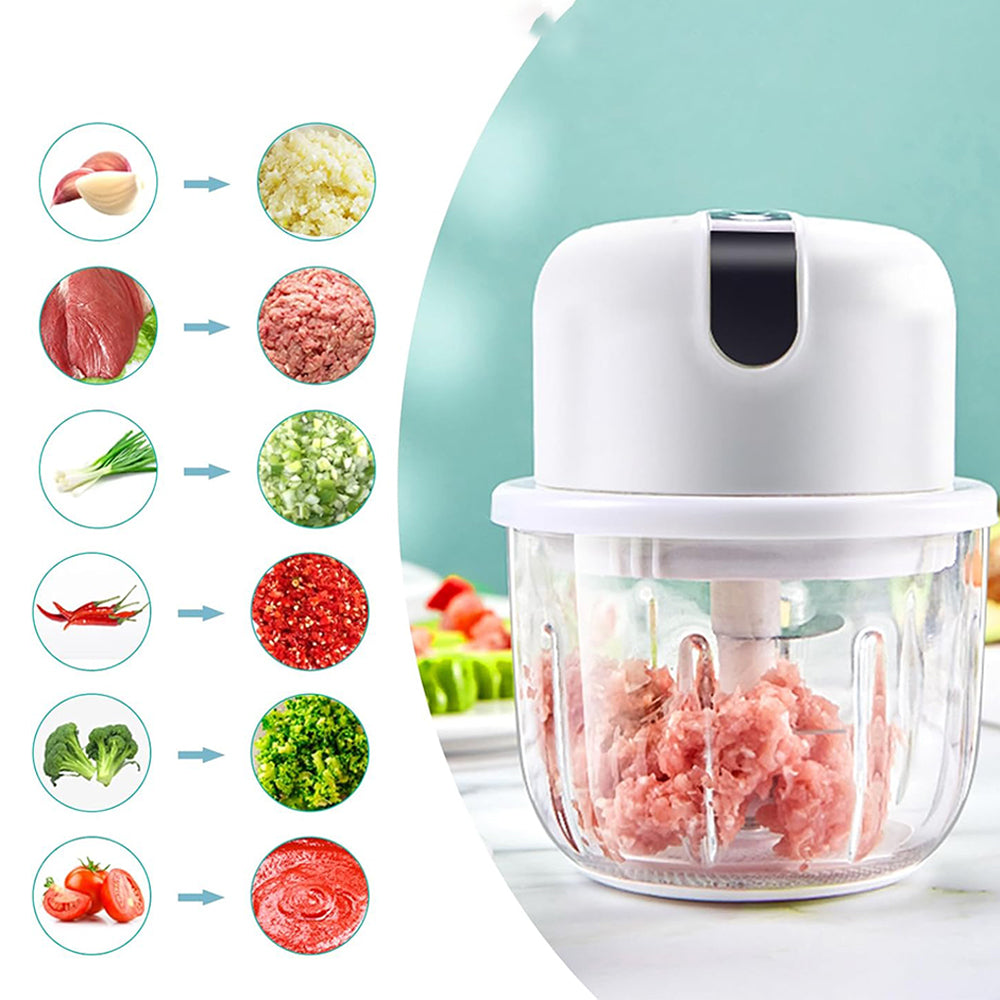 (Net) USB Rechargeable Home Electric Onion Chopper Stainless Steel Blades