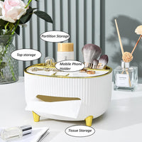 (Net) Tissue Holder Case For Office Home Decoration With Mobile Stand And Two Compartments For Jewelry Makeup Brushes