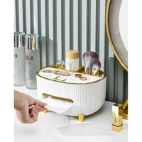 (Net) Tissue Holder Case For Office Home Decoration With Mobile Stand And Two Compartments For Jewelry Makeup Brushes