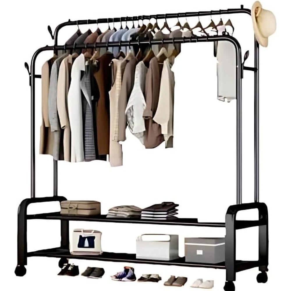 (Net) Double Pole Hanger Strong Steel Structure Laundry Rack 48 Kg