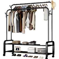 (Net) Double Pole Hanger Strong Steel Structure Laundry Rack 48 Kg