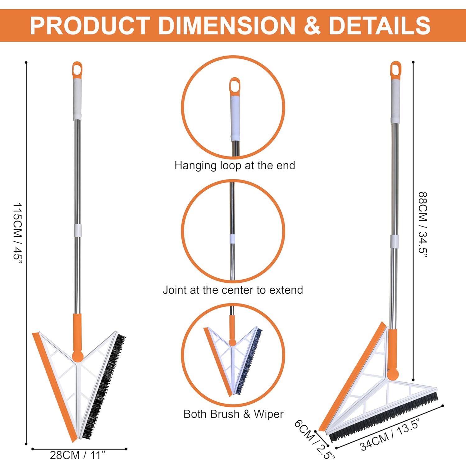 (Net)  2 in 1 V Shaped Bathroom Cleaning Brush With Wiper