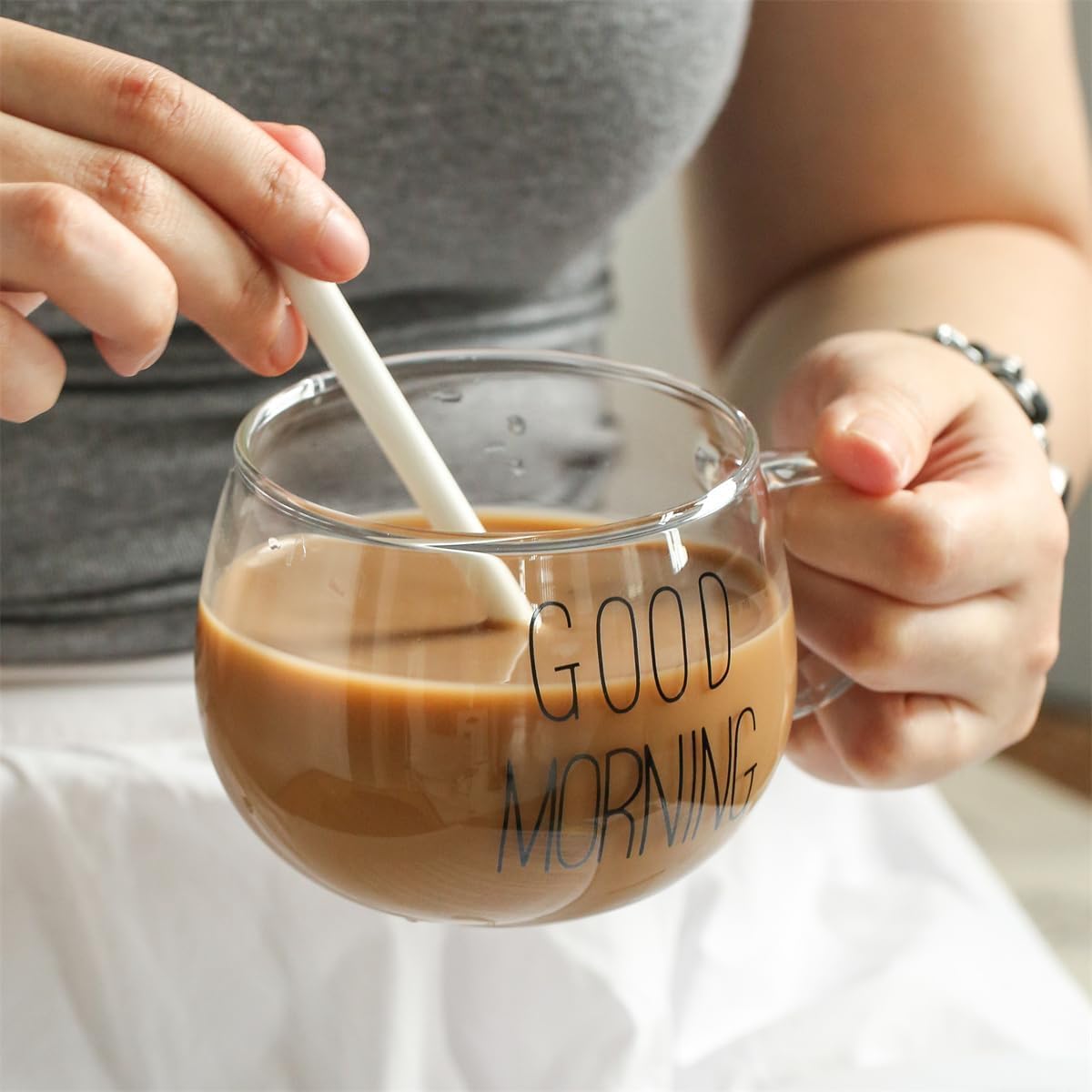 (Net)) Transparent Coffee Tea Cup Glass Cereal Good Morning 300 ML