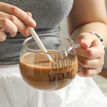 (Net)) Transparent Coffee Tea Cup Glass Cereal Good Morning 300 ML