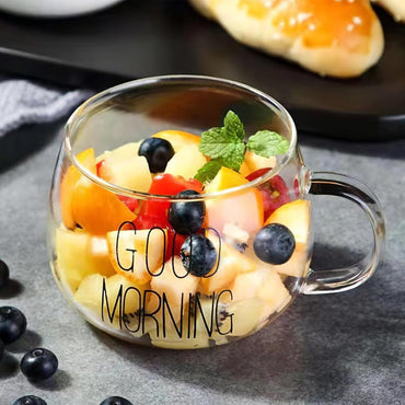 (Net)) Transparent Coffee Tea Cup Glass Cereal Good Morning 300 ML