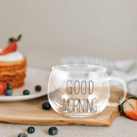 (Net)) Transparent Coffee Tea Cup Glass Cereal Good Morning 300 ML