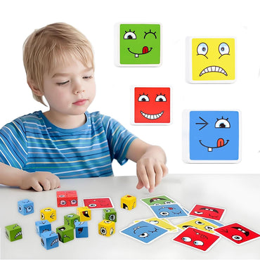 Wooden Block Expression Matching Puzzle Game & Bells Toys