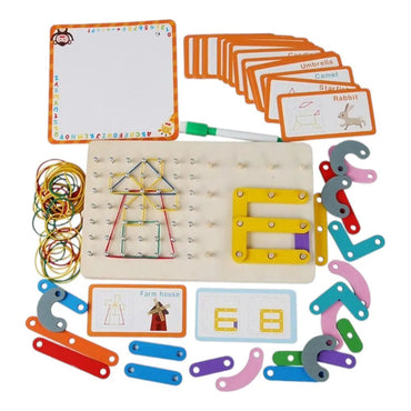 Wooden Toy Puzzle Nail Board Letters And Numbers