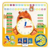 Wooden Bear Multifunctional Calendar Clock