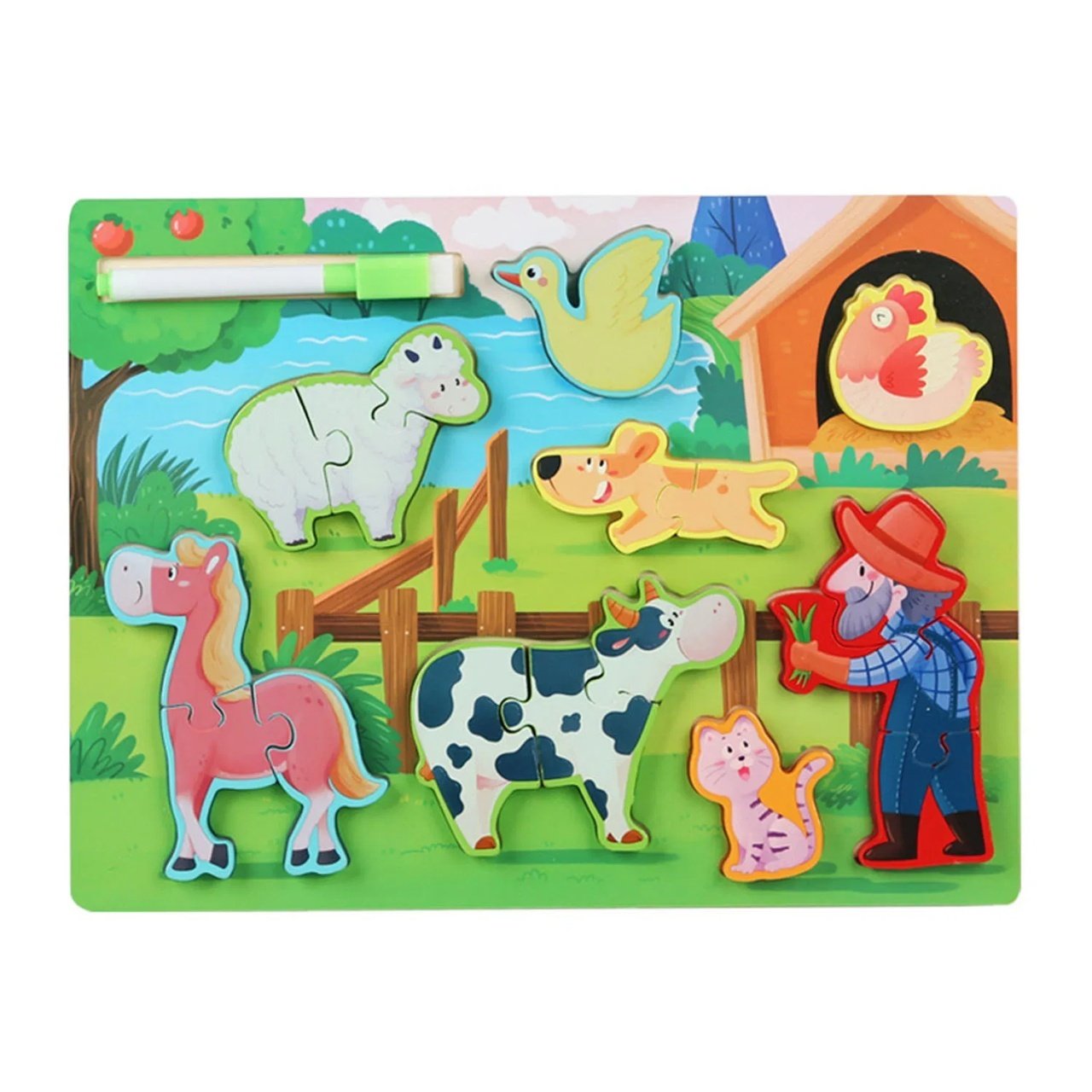 Wooden Puzzle Board With Writing Board And Marker