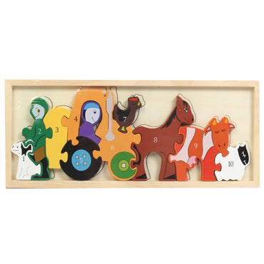 Wooden Puzzle Game With Wooden Illustrations And Farm Animal Design