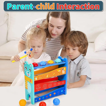 Baby Wooden Hammer Bench Toy With 4 Balls And A Hammer