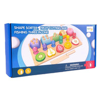 Wooden Puzzle Blocks Fishing Fruits For Cutting With Magnet