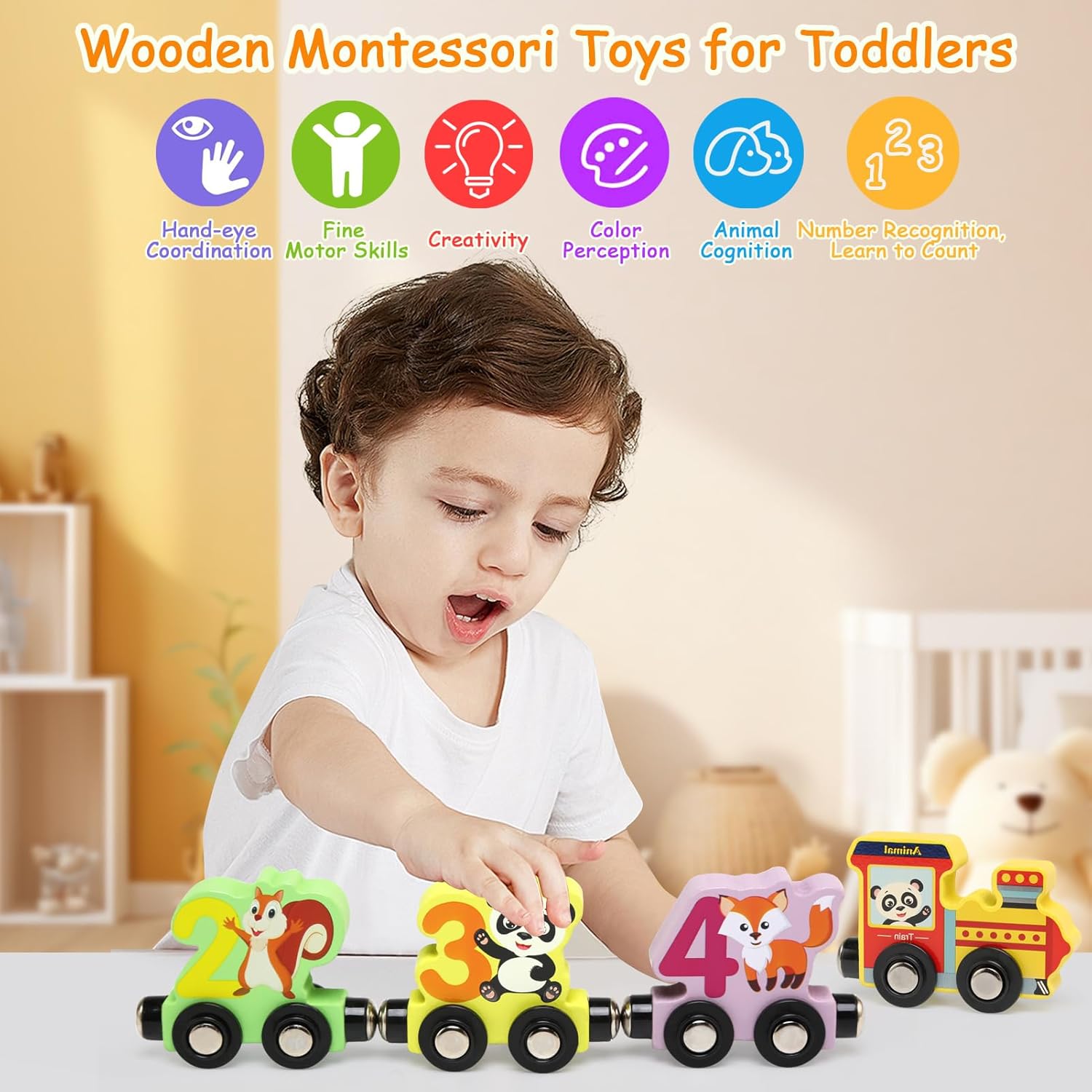 Magnetic Wooden Animals Train Set