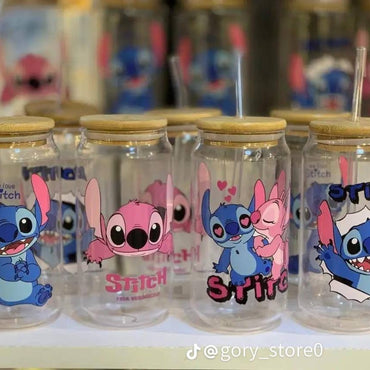 Stitch Glass Cup With Straw