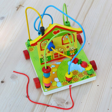 Wooden Beads Pull Labyrinth Stringing String Toy Car