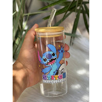 Stitch Glass Cup With Straw