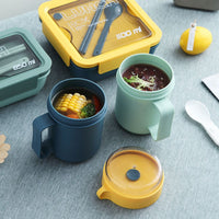 (net) Portable Breakfast  Cup Soup Container Nut Yogurt Mug Snack Cup Microwave with Lid Spoon Mug