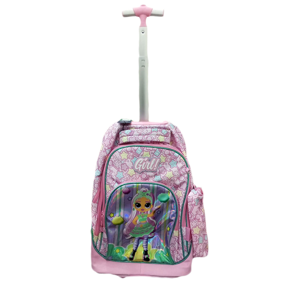 (NET) Girl Pink Backpack With Wheels Set Of 3 Pcs