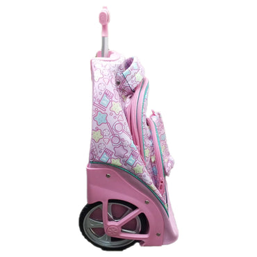 (NET) Girl Pink Backpack With Wheels Set Of 3 Pcs