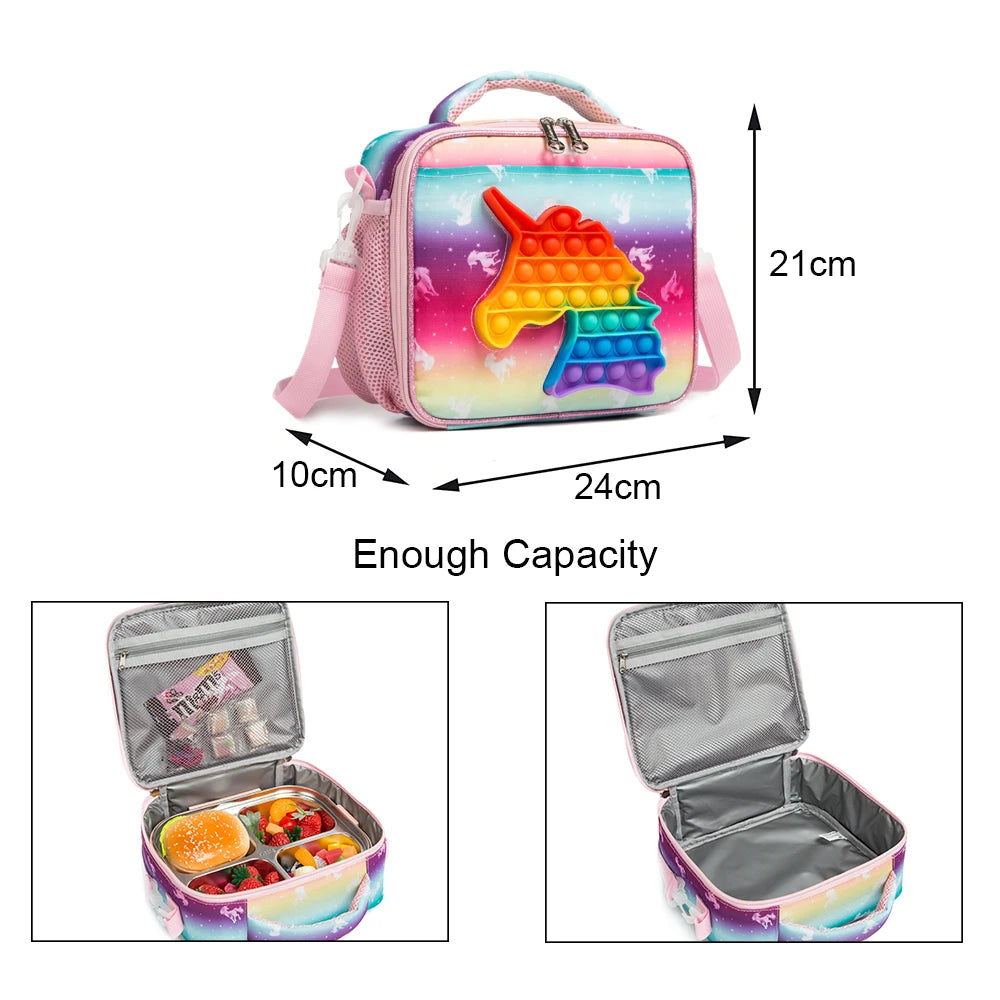 NET) Unicorn Press Bubbles Design Fashion School Lunch Box Bags for C
