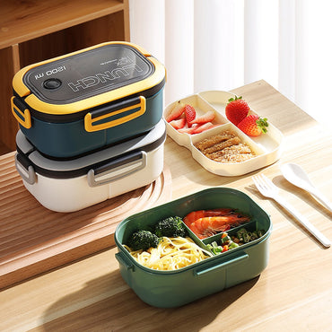 2 Layer Grid Lunch Box Portable Hermetic Children Student Bento Box With Fork Spoon Leakproof Microwavable For School Lunch Box / KR-605