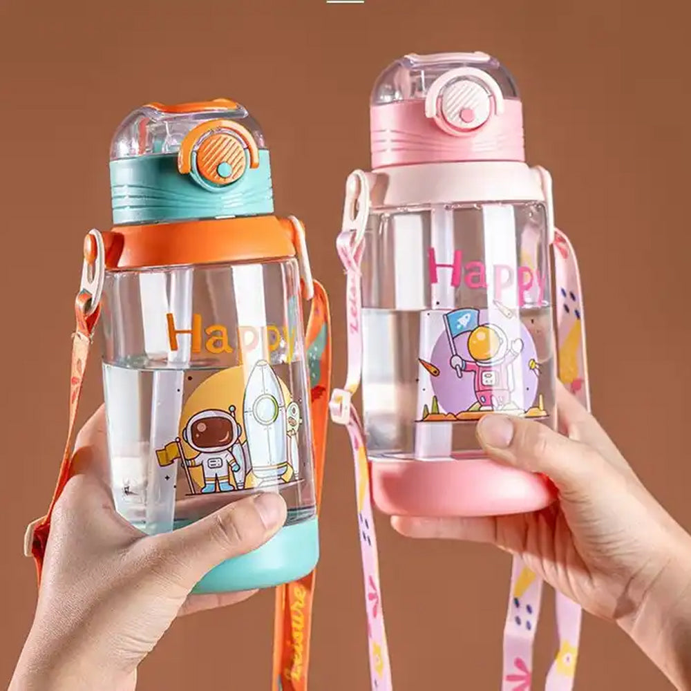 (Net) Space Water Bottle,  With Hanger, Straw and The Lid includes a Lock