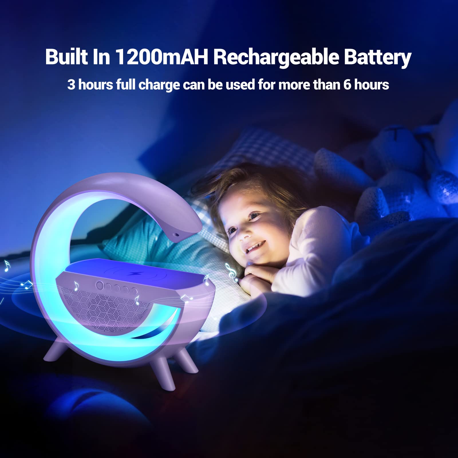 (Net) 15W Bedside Lamp Wireless Charger 1500mAh USB Rechargeable Bluetooth Speakers LED Table Lamp for Dorm Decor Support Fast Charging / G2388A / KR-203