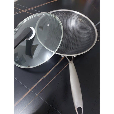 (NET) Stainless Steel Wok Pan 34x34x9CM