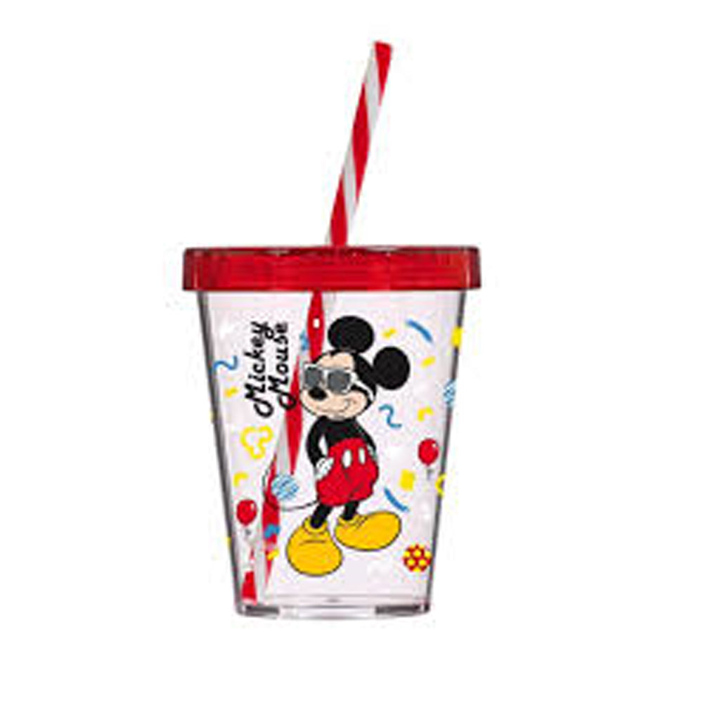 (Net) Herevin Tumbler With Straw Decorated Mickey Mouse