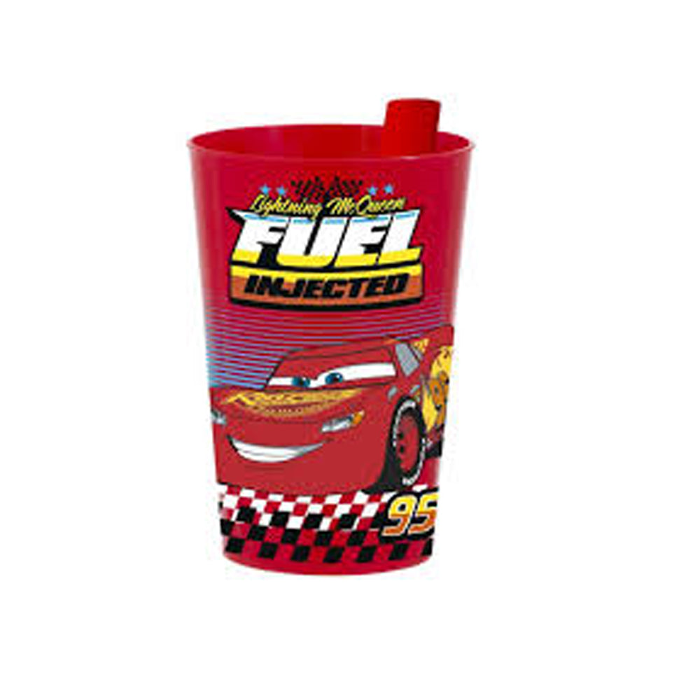 (Net) Herevin Patterned Plastic Cup With Straw Cars 340 Ml