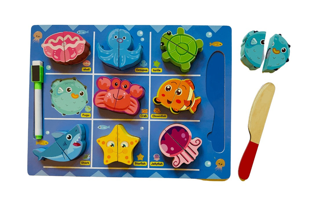 Wooden Puzzle Food Cutting Toy With Marker