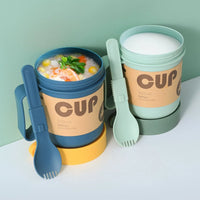 (net) Breakfast Stainless Steel Cup Soup Container Yogurt Mug Snack Cup Microwave with Lid Spoon Mug