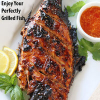 (Net) Fish Barbeque Grill, Chromium Plated Iron, Folding Portable BBQ Grill for Fish, Vegetables, Shrimp with Removable Heat Resistant Wooden Handle