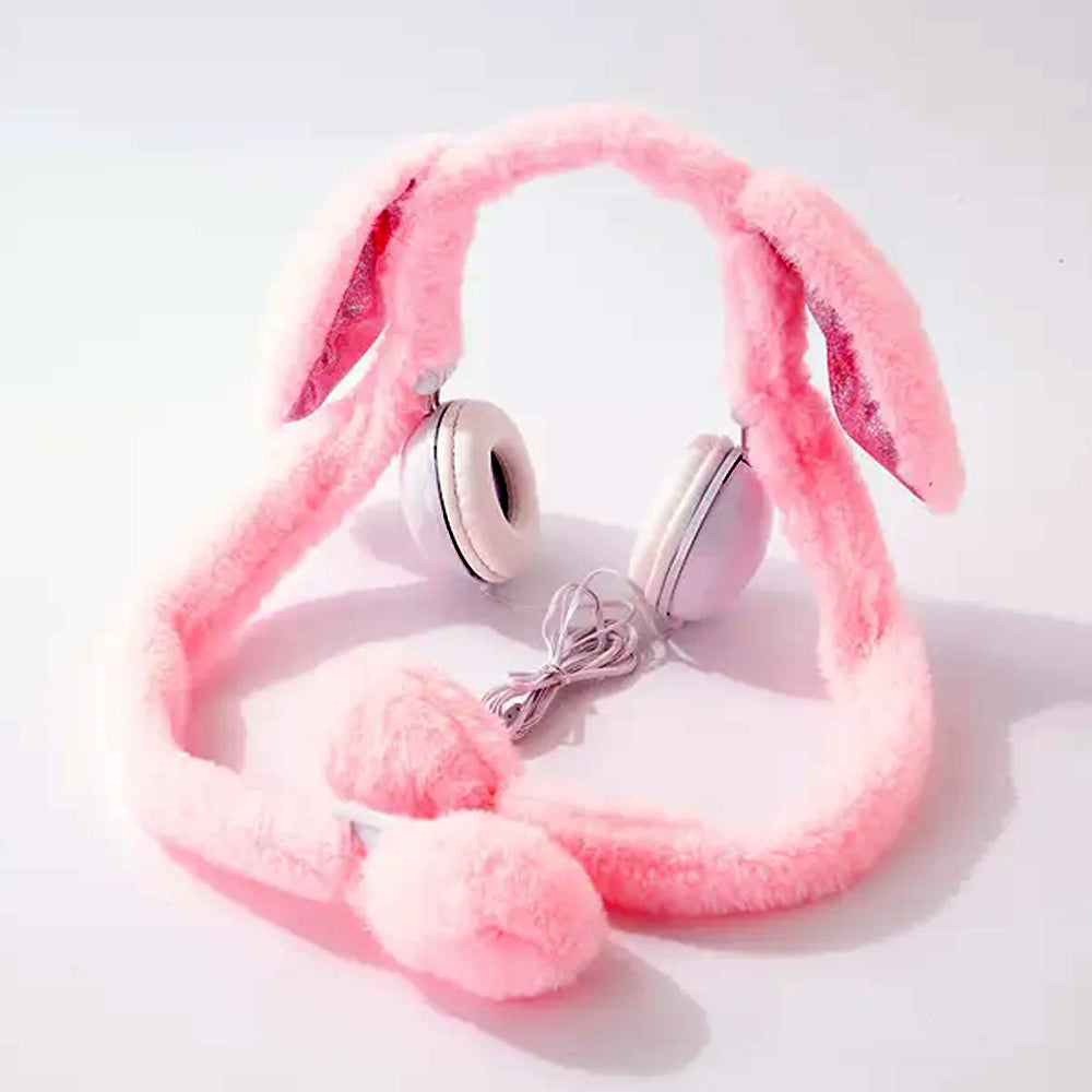 (Net)  Warm Earmuff LED Rabbit Ear Headphones - Creative Music Wired Earphones