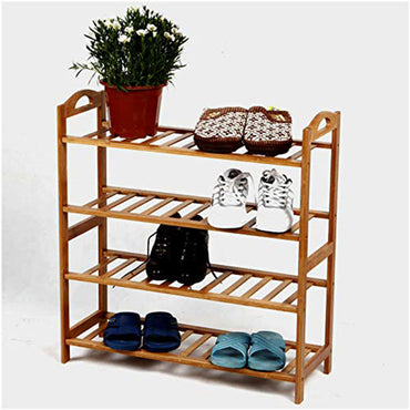 (Net) 4-Layer Red Shoe Shelf - Space-Saving Bamboo Storage for Shoes, Boots, and Plants