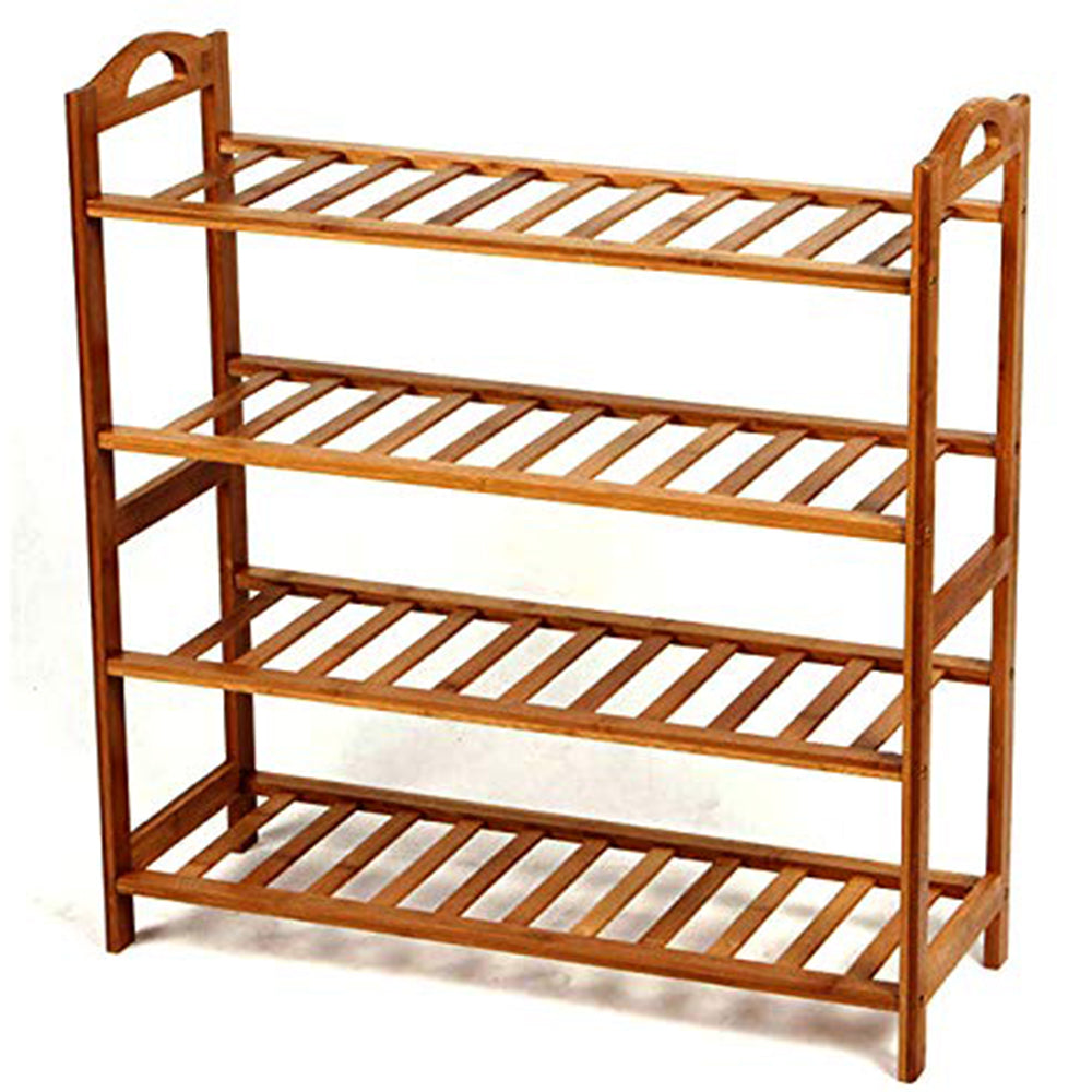 (Net) 4-Layer Red Shoe Shelf - Space-Saving Bamboo Storage for Shoes, Boots, and Plants