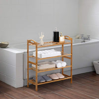 (Net) 4-Layer Red Shoe Shelf - Space-Saving Bamboo Storage for Shoes, Boots, and Plants