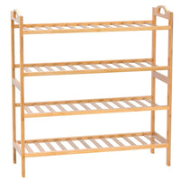 (Net) 4-Layer Red Shoe Shelf - Space-Saving Bamboo Storage for Shoes, Boots, and Plants