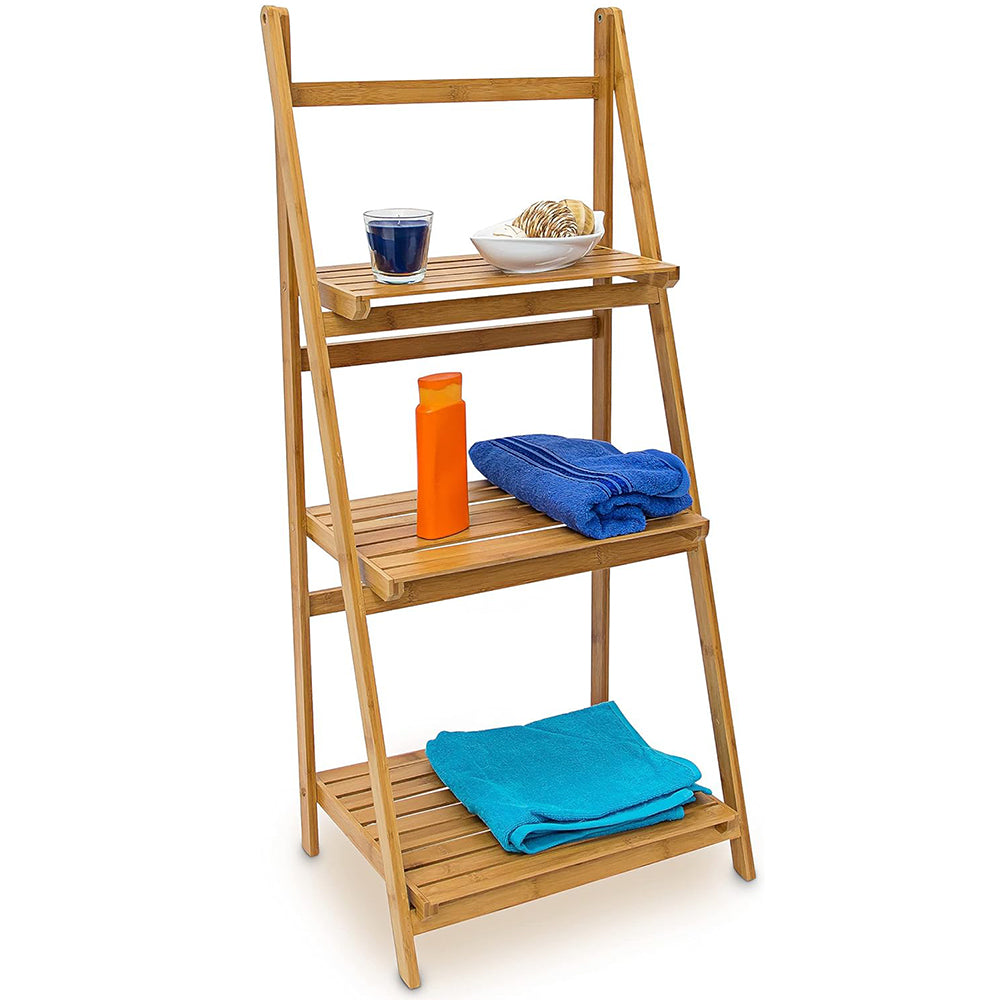 (Net) Bamboo Ladder Rack with 3 Shelves - Natural Brown / 003890