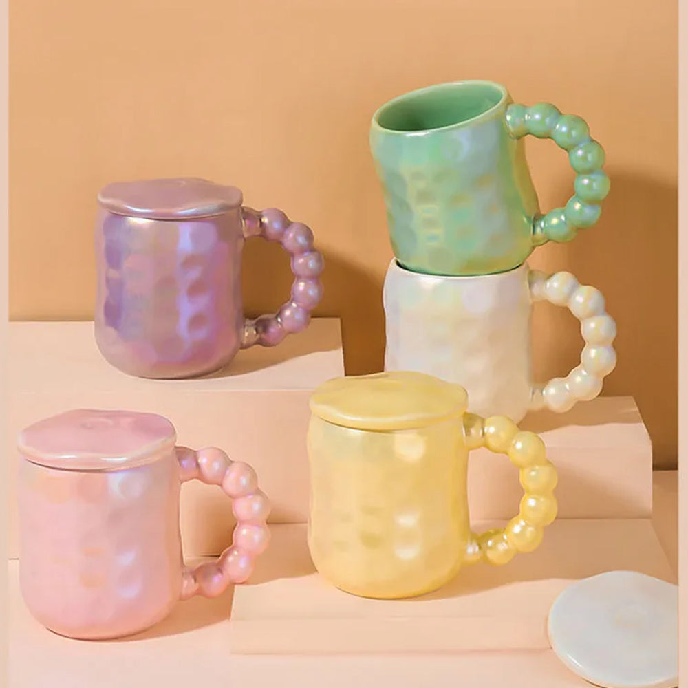 (Net) Ceramic Mug with Ceramic Cap and Tea Spoon