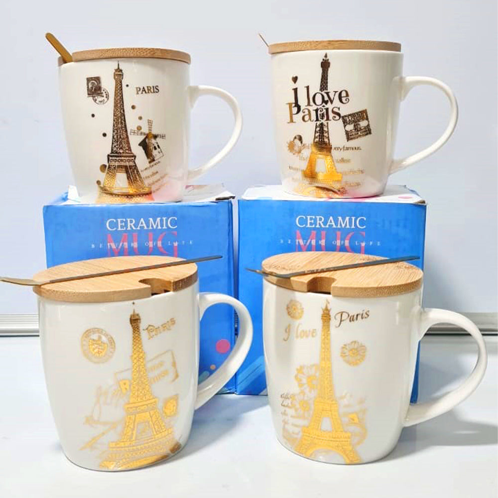 (Net) I Love Paris Ceramic Cup with Wooden Cap / 004866