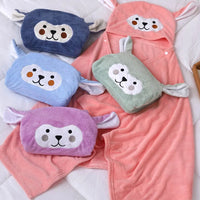 (Net) Hooded Baby Bath Beach Towel - Animal Pattern Microfiber Coral Fleece