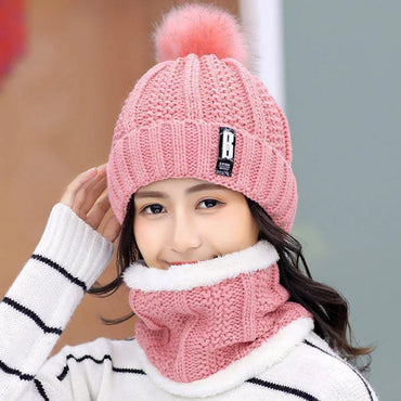 Winter Keep Warm Fashion Knitted Snood Cap and Scarf Set
