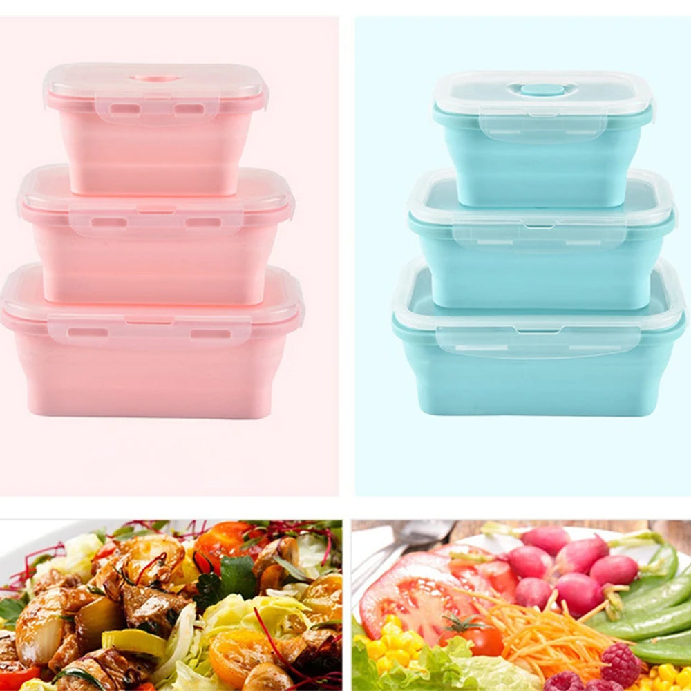 ( NET) Collapsible Silicone Food Storage Containers with Airtight Lids set of 4 pcs