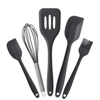 International Premium Silicone Kitchen Utensils Set (5 pcs) in Hygienic Solid Coating Include Silicone Spatula Set, Turner, Brush, Whisk