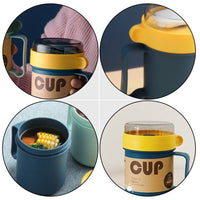 (net) Breakfast Stainless Steel Cup Soup Container Yogurt Mug Snack Cup Microwave with Lid Spoon Mug