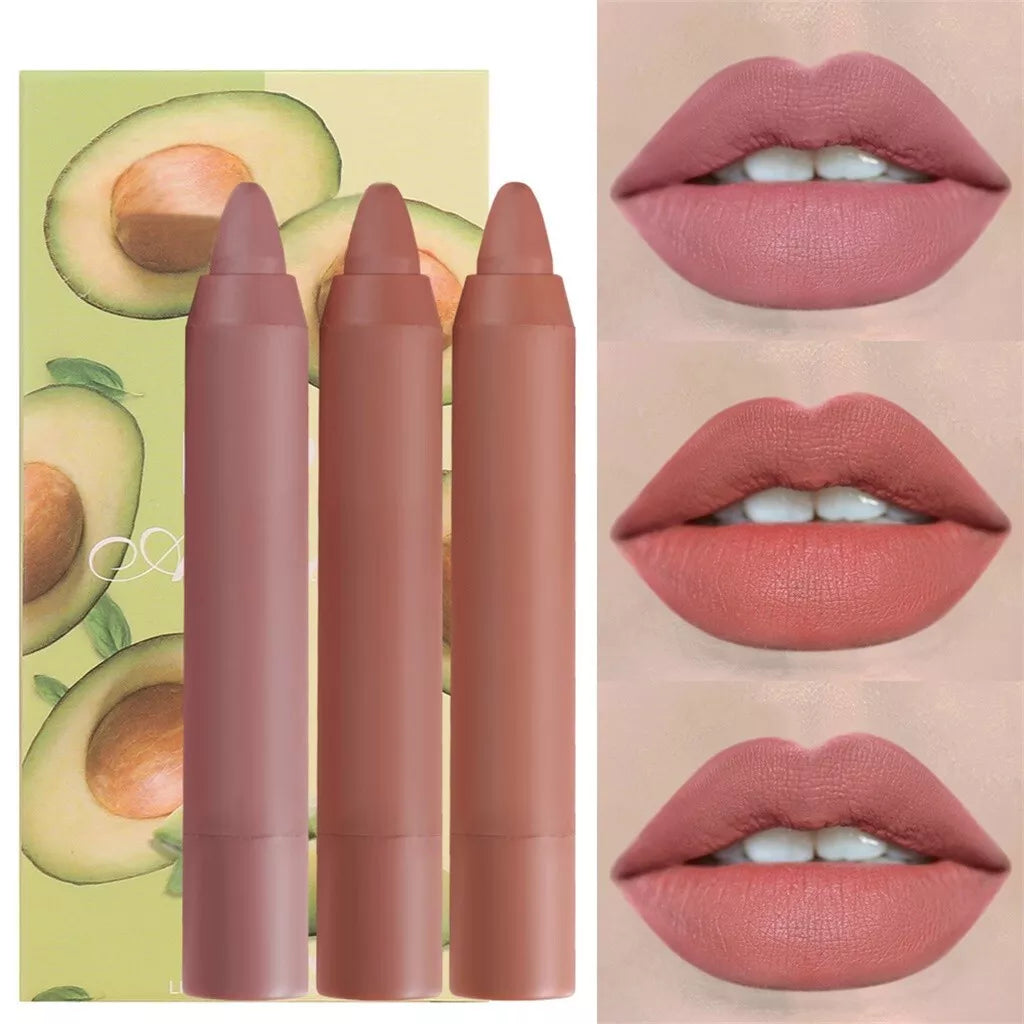 (NET) Mattes Lipstick Pencil Velvet Lipstick Pencil Waterproof 3pcs /803895