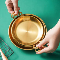 Supplies Korean Style Home Tableware Pan Dishes Snack Tray Dessert Plate (17x17x3cm) GOLD